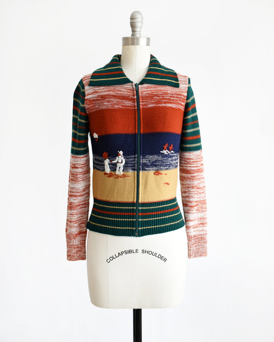 vintage 1970s scenic novelty space dye cardigan