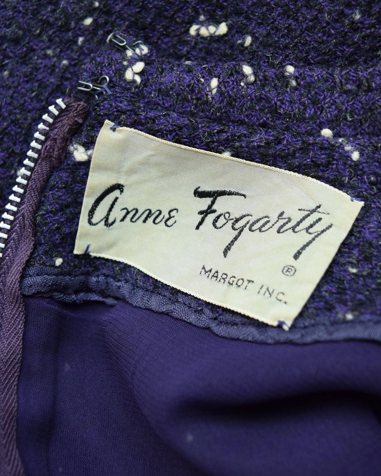 Close up of the tag which says Anne Fogarty