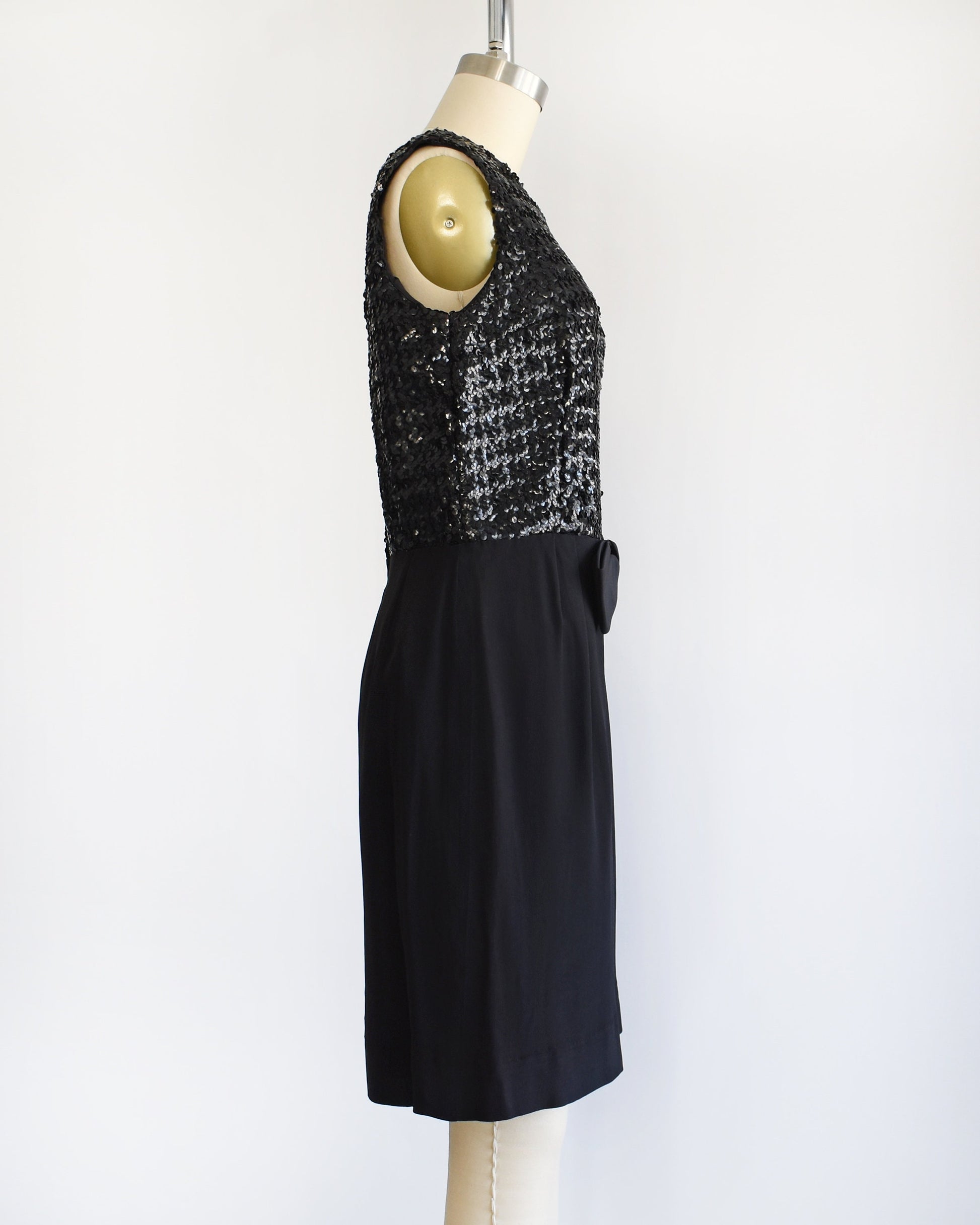 Vintage 1960 Black Sequin Cocktail Dress w/ Bow | small Rust Belt Threads Vintage 1960 Black Sequin Cocktail Dress w/ Bow | small Rust Belt Threads