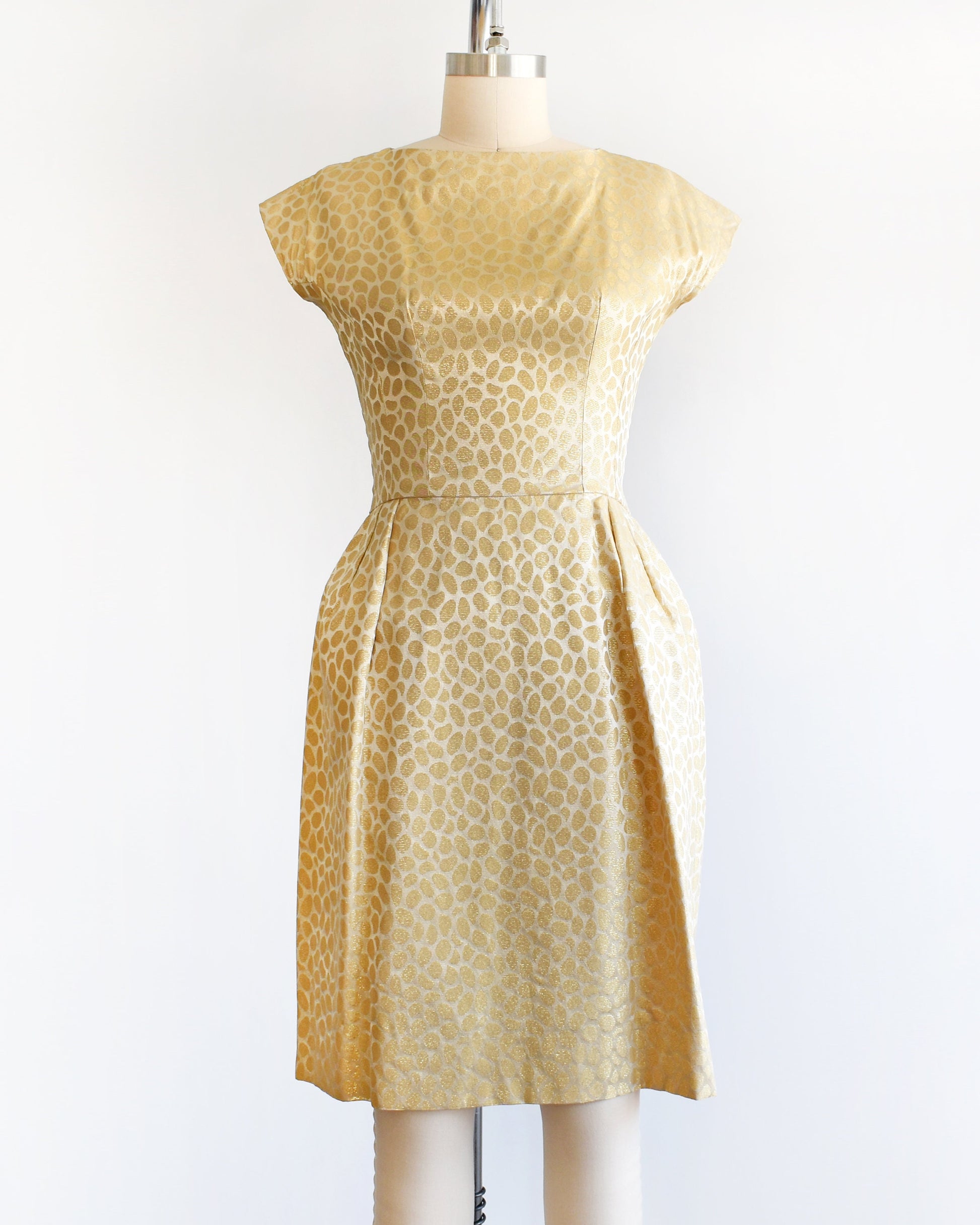 Vintage 1960s Gold Brocade Polka Dot Cocktail Dress | small medium Rust Belt Threads Vintage 1960s Gold Brocade Polka Dot Cocktail Dress | small medium Rust Belt Threads