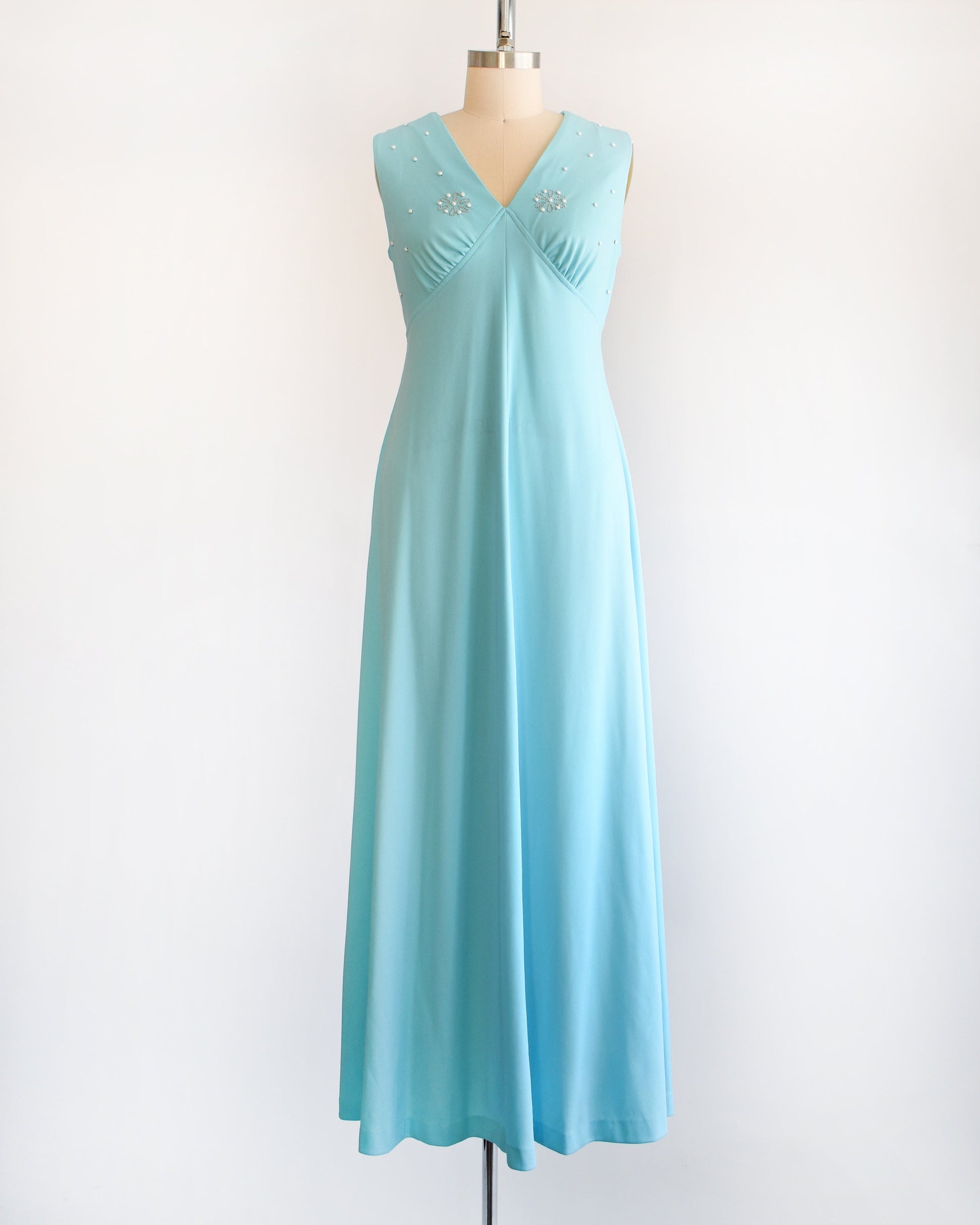 Vintage 1970s Blue Beaded Maxi Dress with Chiffon Cape | medium Rust Belt Threads Vintage 1970s Blue Beaded Maxi Dress with Chiffon Cape | medium Rust Belt Threads