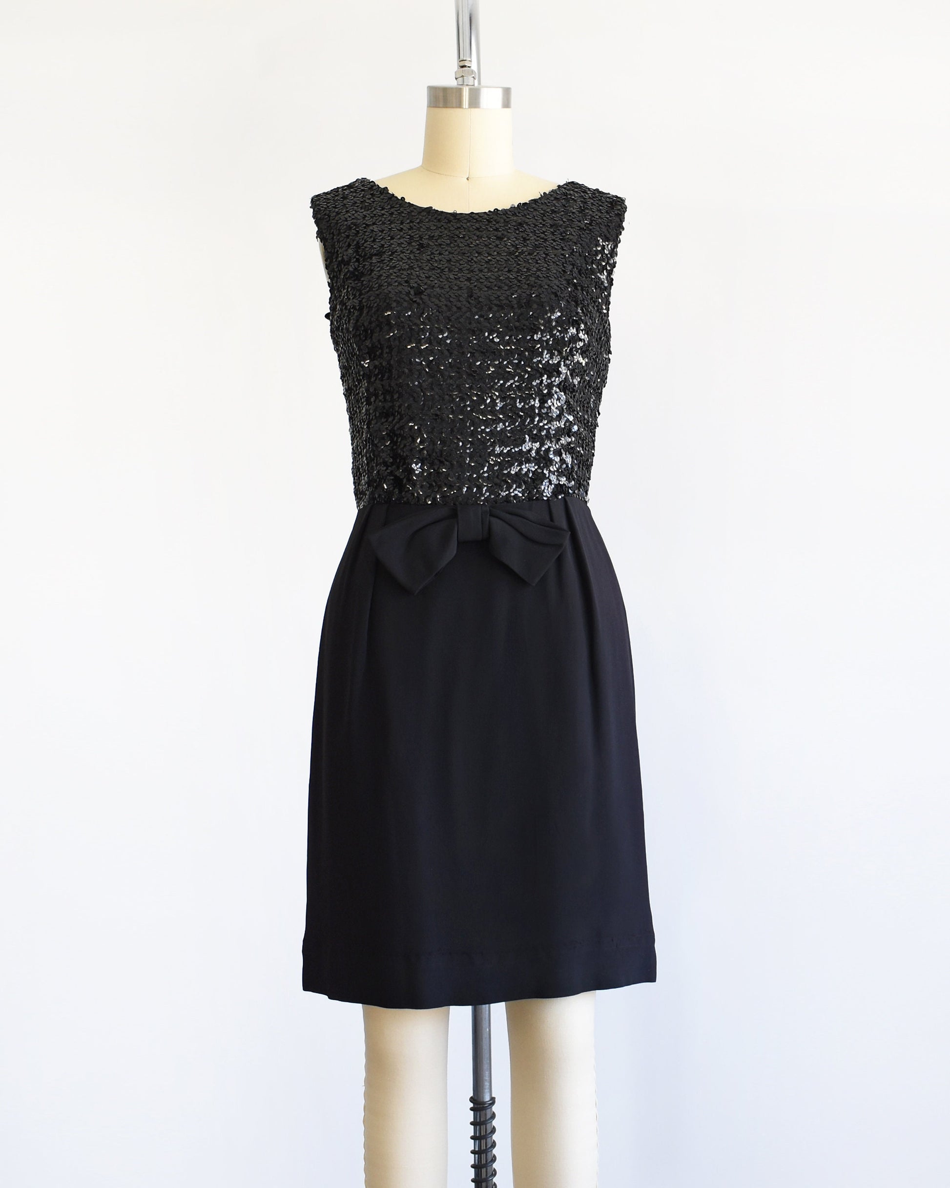 Vintage 1960 Black Sequin Cocktail Dress w/ Bow | small Rust Belt Threads Vintage 1960 Black Sequin Cocktail Dress w/ Bow | small Rust Belt Threads