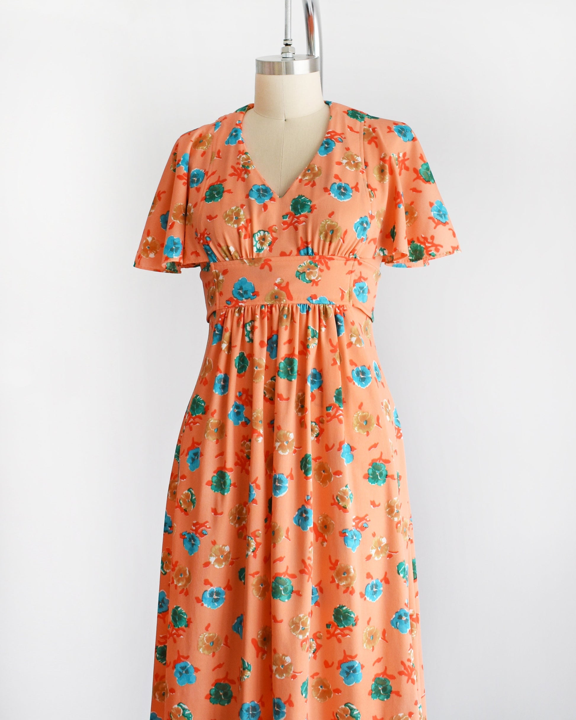 Vintage 1970s Orange & Blue Floral Maxi Dress | small Rust Belt Threads Vintage 1970s Orange & Blue Floral Maxi Dress | small Rust Belt Threads