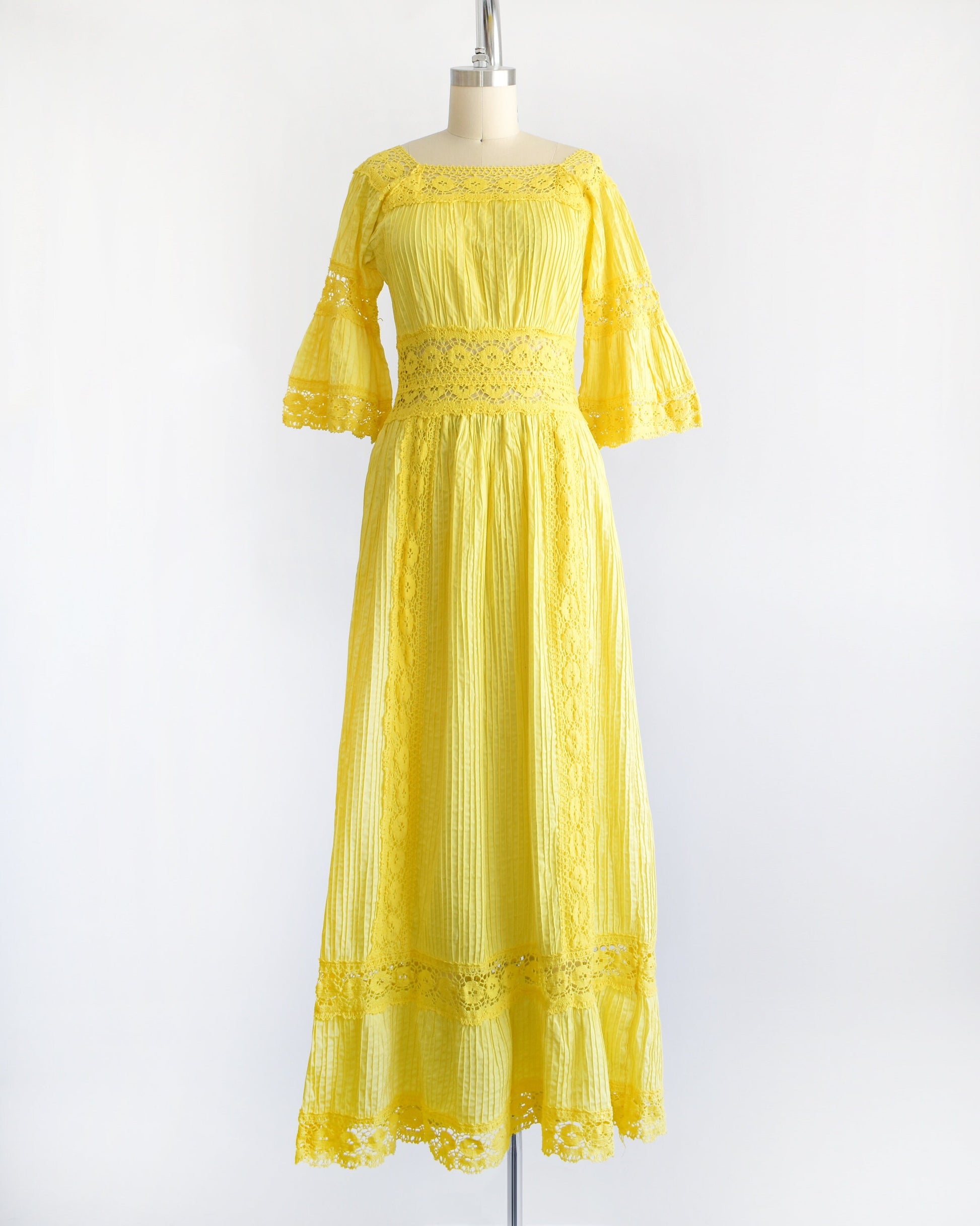 Vintage 1970s Yellow Crochet Lace Mexican Maxi Dress | xs/small Rust Belt Threads Vintage 1970s Yellow Crochet Lace Mexican Maxi Dress | xs/small Rust Belt Threads