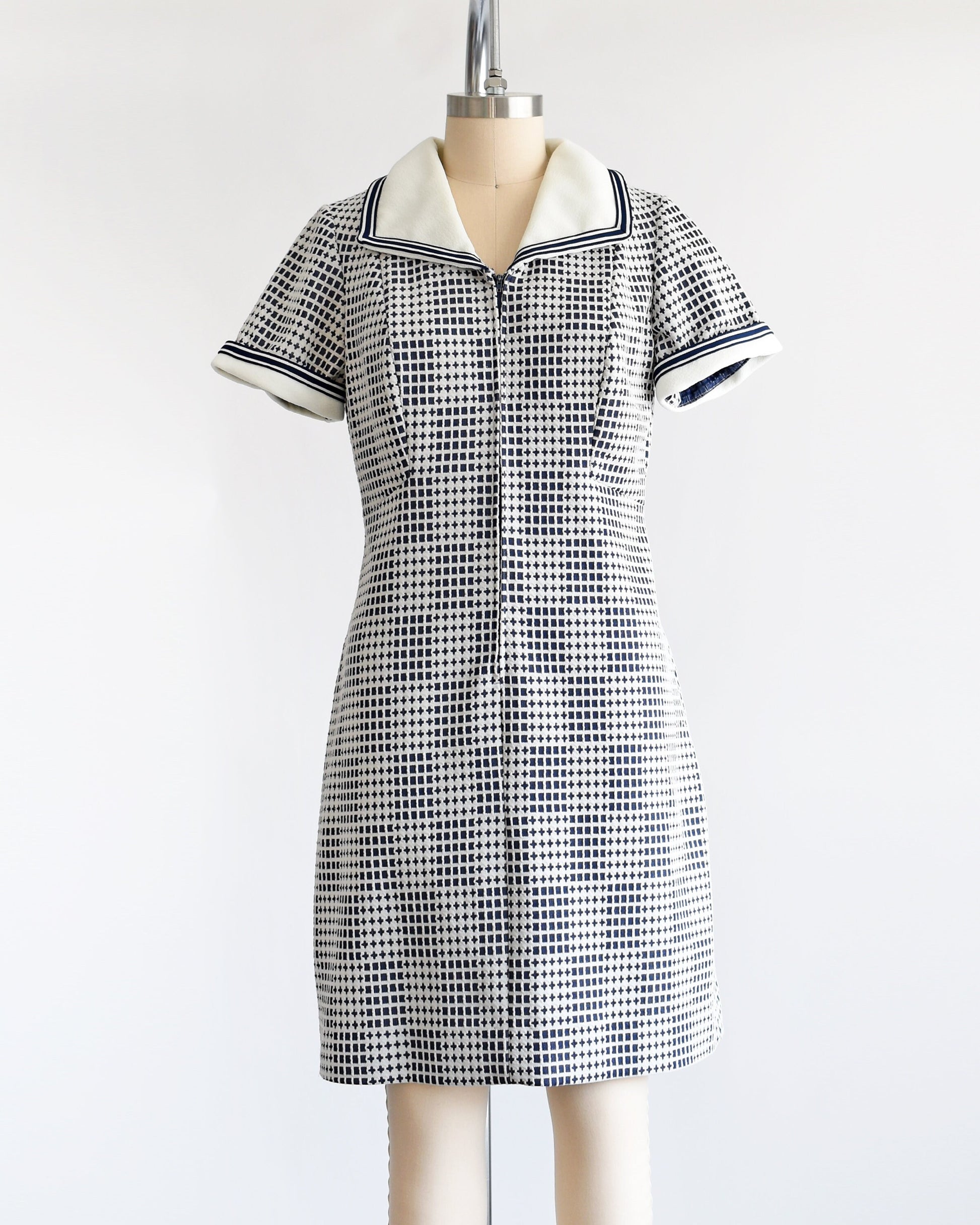 Vintage 1970s Navy & White Mod Zip Up Scooter Dress | medium Rust Belt Threads Vintage 1970s Navy & White Mod Zip Up Scooter Dress | medium Rust Belt Threads