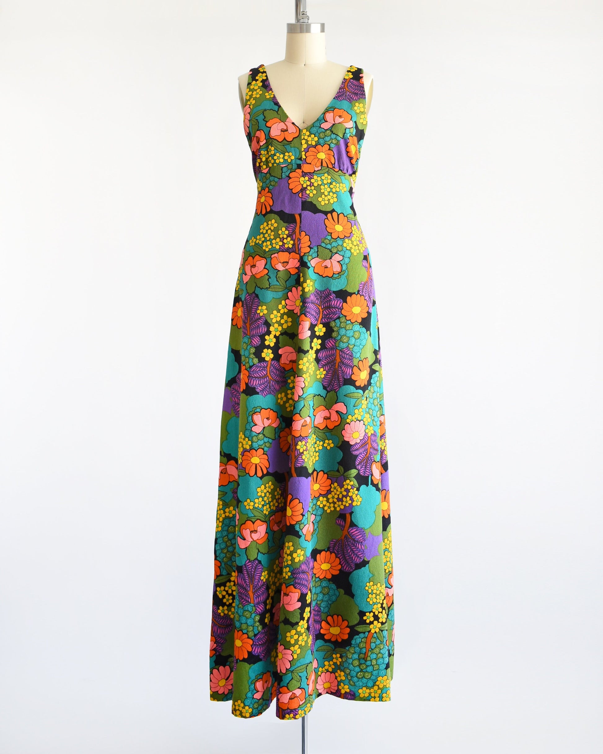 Vintage 1970s Flower Power Psychedelic Maxi Dress | small/small medium Rust Belt Threads Vintage 1970s Flower Power Psychedelic Maxi Dress | small/small medium Rust Belt Threads
